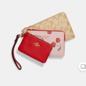 Corner Zip Trio In Signature Canvas And Heart Cherry Print